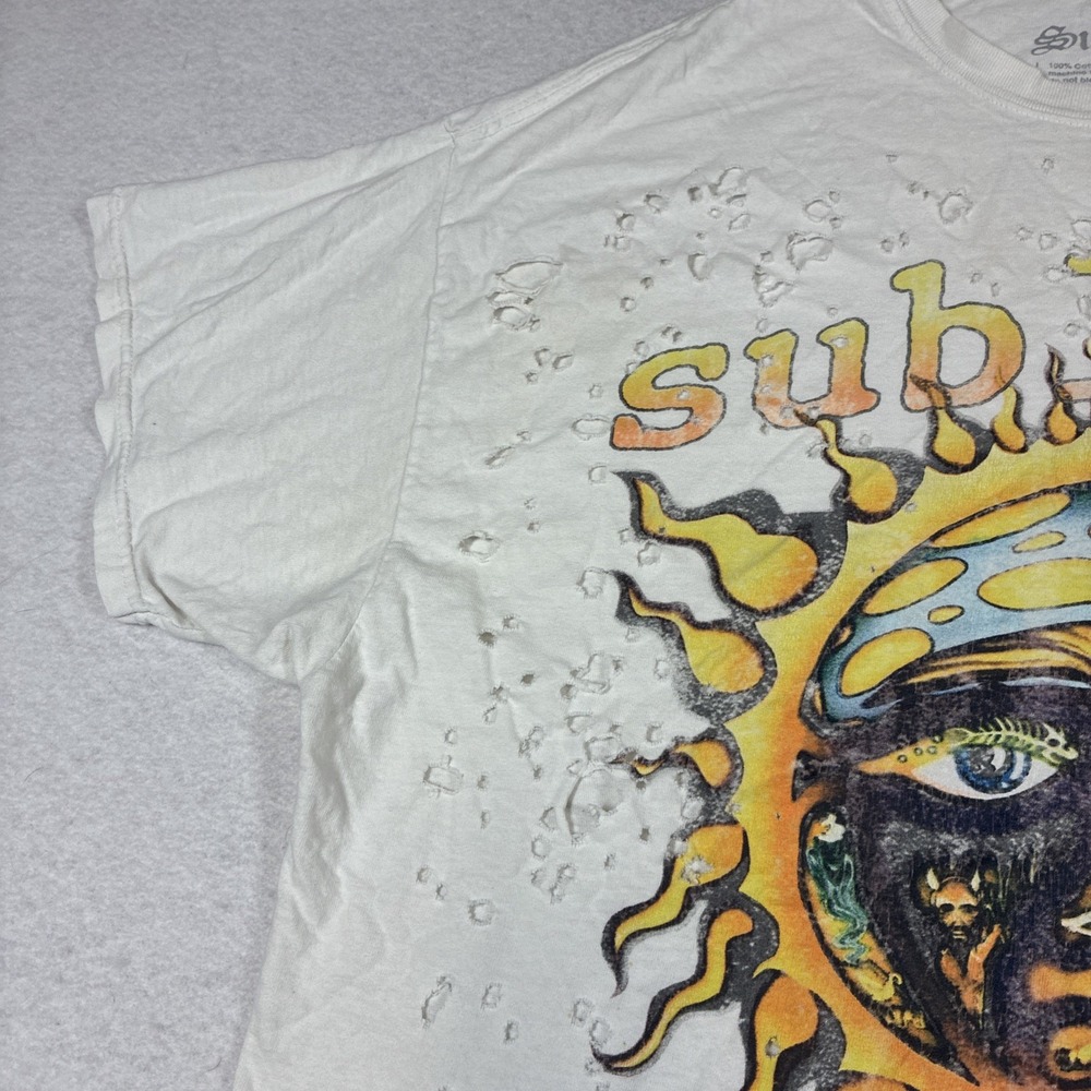 Sublime Distressed Long Beach Trippy Sun Face Vintage Style Short Sleeve Shirt - Picture 6 of 10